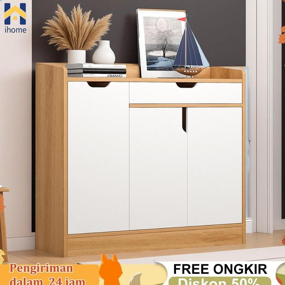 Rak Sepatu Anti Debu Kayu Lemari Susun Sepatu Rak Sepatu Serbaguna Pintu Kaca