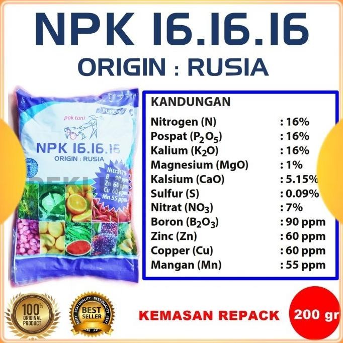 

Terlaris Pupuk Npk Biru Pak Tani 16 16 16 Origin Rusia 200 Gr Kemasan Repack