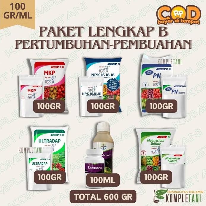 

Terlaris Paket Pupuk Lengkap B (100 Gr) - Pertumbuhan Dan Pembuahan - Ambition + Ultradap + Mkp + Kno3 Putih Kristal + Npk 16.16.16 Biru + Magnesium Sulfate