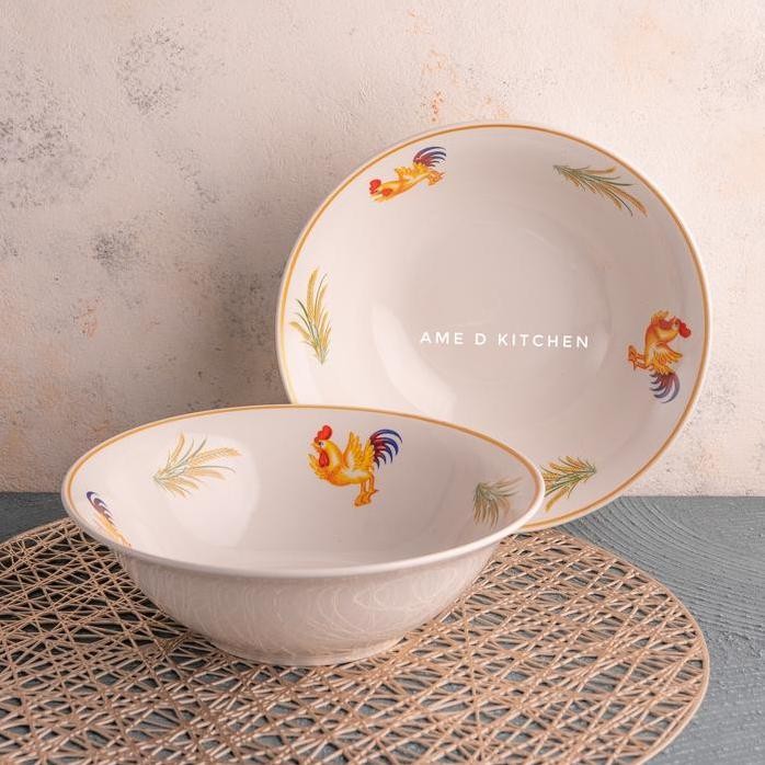 

Terlaris Mangkok Bulat Keramik Besar 9" Motif Ayam Padi Winston