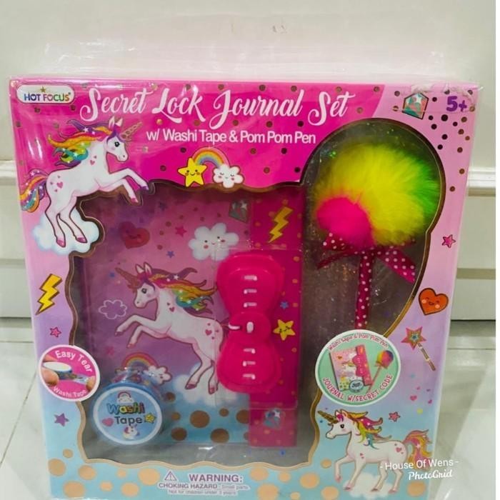 

Secret Lock Journal Set With Washi Tape And Pom Pom Pen - Jurnal Set