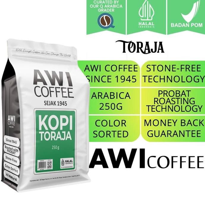 

AWI COFFEE TORAJA MARINDING 250GR BIJI | ARABICA ROASTED COFFEE BEANS | SPECIALTY KUALITAS EKSPOR TERMURAH