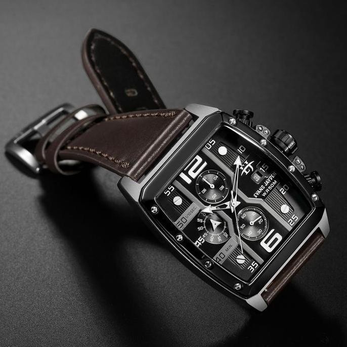 Murah Jam Tangan Pria Evans Jayden 9618 Kulit Kaca Sapphire Chronograph Water Resistant 5 Atm