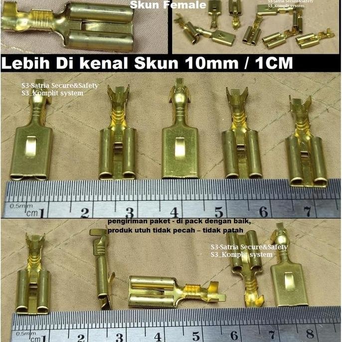 10mm female skun terminal kabel Cewe jumbo Gede Skun Gepeng besar 1cm Female sekun Cewek scun 10 mm 