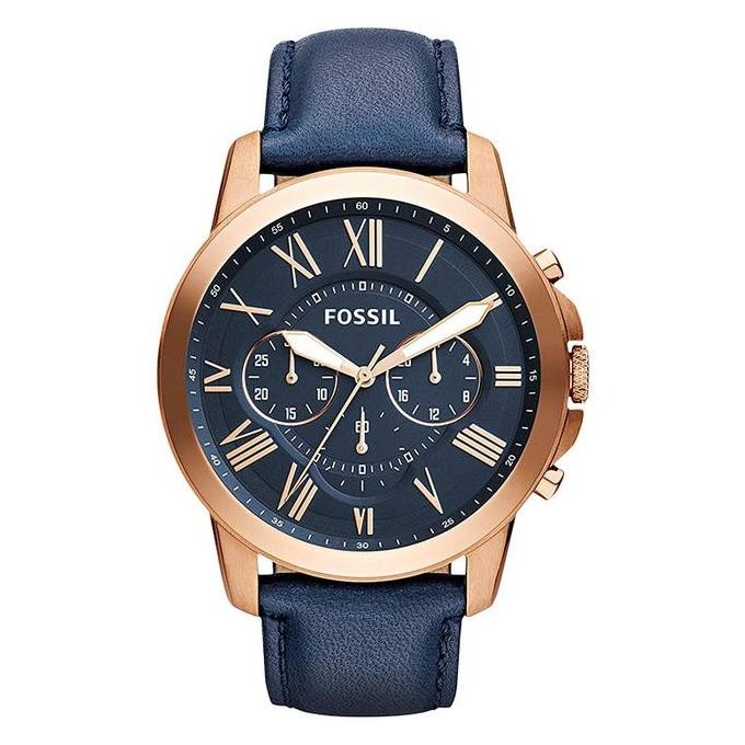 Grosir Jam Tangan Pria Fossil Grant Fs4835 Chronograph Blue Dial Navy Leather Strap