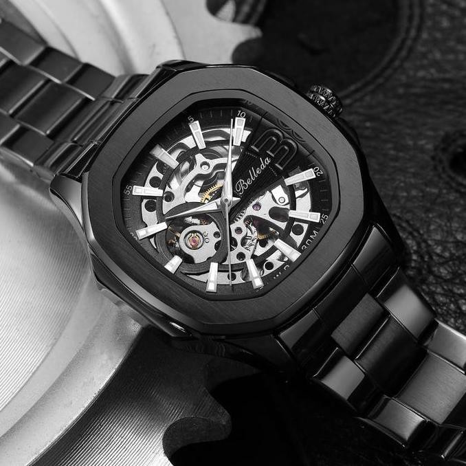 Grosir Eksklusif Live Buy 1 Get 1 Jam Tangan Pria Automatic Belleda 9633 Rantai Stainless Steel  Jam