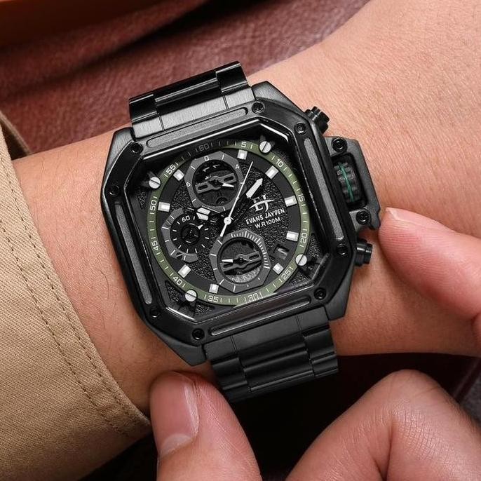 Grosir Diskon   Evans Jayden Jam Tangan Pria Ej 9558 Rantai Stainless Steel Chronograph Kaca Sapphir