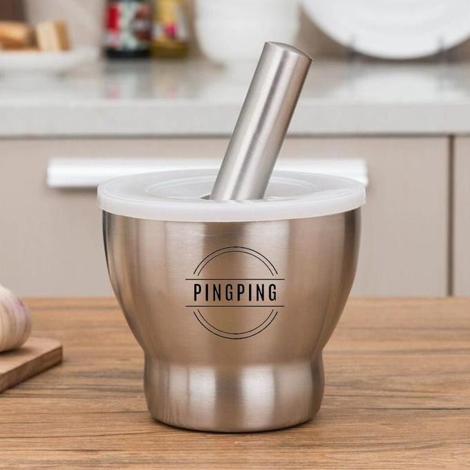 

PINGPING - Cobek Stainless / ulekan Stainless / Tumbukan Bumbu Dapur Dengan Tutup Alat Steel TS