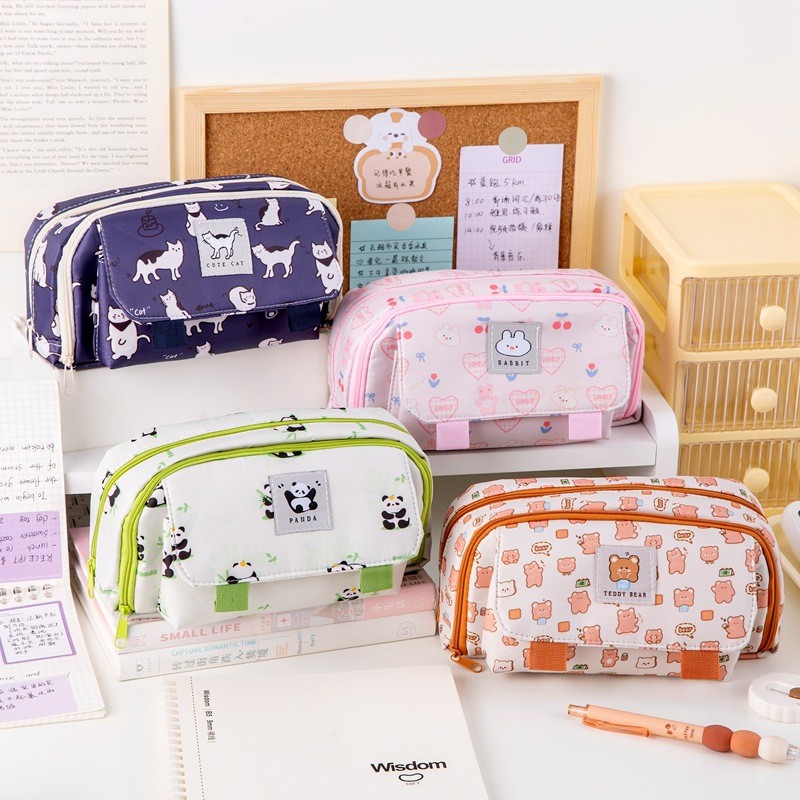 

New High-Quality Large Capacity Flip Cover Pencil Case for Primary and Secondary School Students Cartoon Multi-Layer Stationery Storage Bag Portable Pencil Box