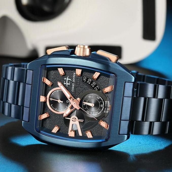 Grosir Diskon Evans Jayden Jam Tangan Pria 9546 Rantai Stainless Steel Kaca Sapphire Chronograph Wat