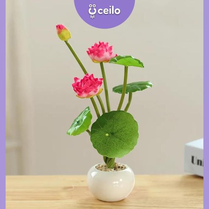 Promo CEILO Bunga Teratai Imitasi | Lotus Artificial | Tanaman Teratai Palsu | Bunga Teratai Pot Ker