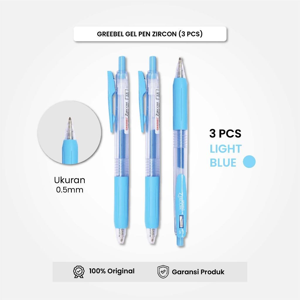 

GREEBEL Gel Pen Pulpen Pena GP-509 Zircon Light Blue 0.5 (3PCS/SET) / Pulpen Gel Murah Grosir