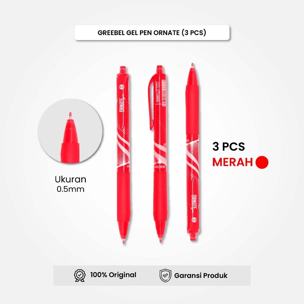 

GREEBEL Gel Pen Pulpen Gel Ornate GP-505 0.5 Merah (3PCS/SET) / Pulpen Gel Murah Grosir