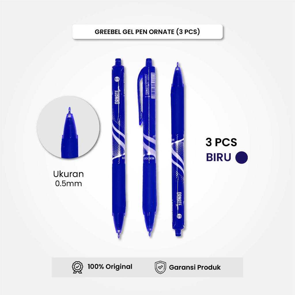 

GREEBEL Gel Pen Pulpen Pena Ornate GP-505 0.5 Biru (3PCS/SET) / Pulpen Gel Murah Grosir