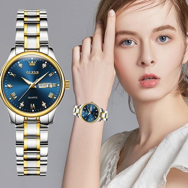 OLEVS Jam Tangan Wanita Korea Kecil Anti Air Original Cewek Kalender Luminous Women Watch 5563