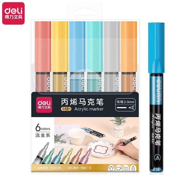 

Termurah Deli Acrylic Marker / Spidol Akrilik 6 Warna Pastel Metalik S58X