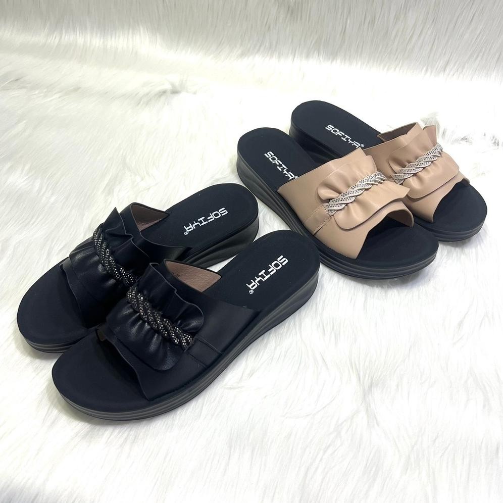 JoyFashion Sandal Heels SOFIYA el Hitam Blinks Garis Fashion SUPER EMPUK Bahan Pum TREND WANITA