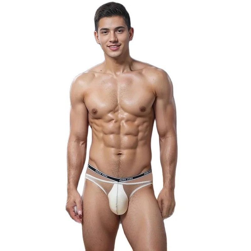 Underwear men's thongs fully transparent Men Thongs T-back Ice Silk  gay Single T-back Hot T-pants S