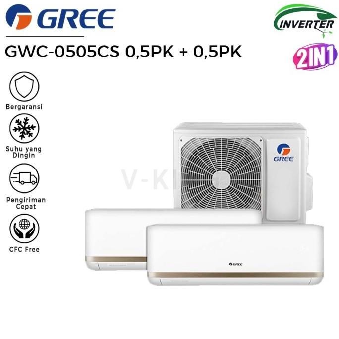 siap kirim ac 0,5pk gree gwc-0505cs combo 2 in 1 ac split inverter air con
