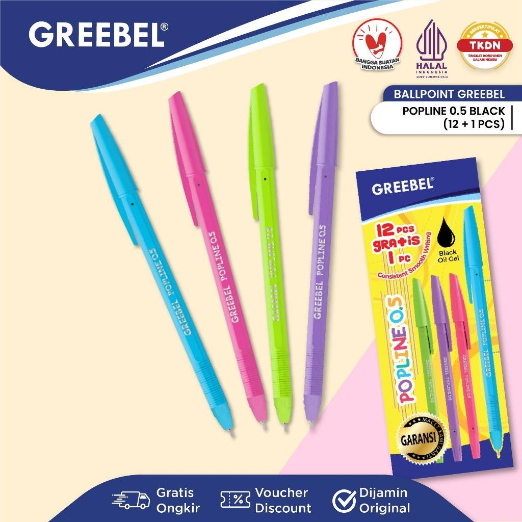 

GREEBEL Pulpen Bolpen / Popline 0.5 Hitam (13PCS/BOX) / Ballpoint Ballpen Bolpen Bolpoin Pena