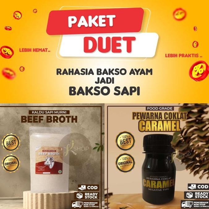 

HIW Paket DUET (Pewarna Caramel + Beef broth) Rahasia Bakso Ayam jadi BAKSO SAPI