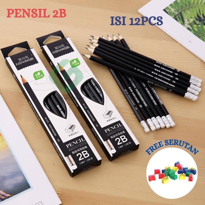 

Pensil Ujian 2B Exam / Pensil Alat Tulis Grade Isi 12Pcs Bonus Serutan
