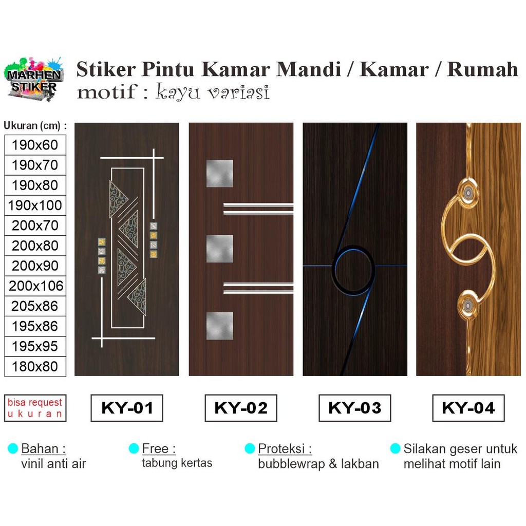 Stiker Pintu Kamar Mandi / Pintu Kamar / Pintu Rumah Motif Kayu Variasi