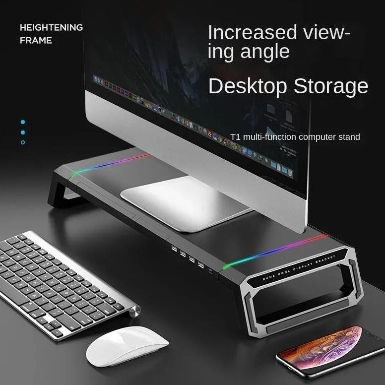 Stand monitor RGB 4 USB2.0 Charging Desk Organizer Support Universal Monitor Stand Riser Adjustable 