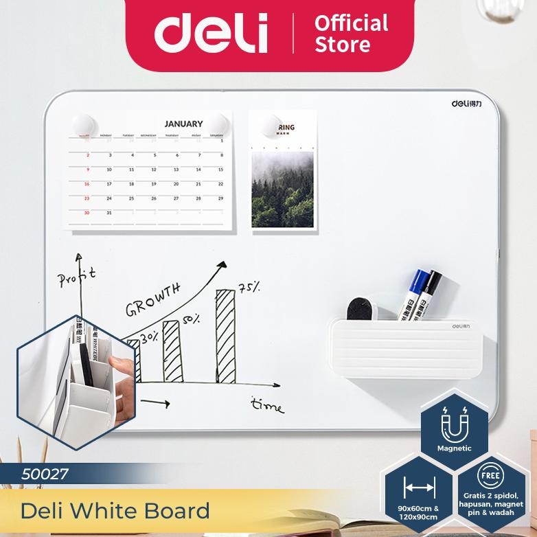 

READY DELI MAGNETIC WHITE BOARD / PAPAN TULIS PUTIH MAGNETIK 90 X 60 CM GRATIS SPIDOL HAPUSAN MAGNET PIN WADAH 50026