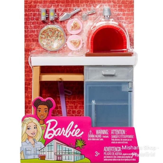 Furniture Boneka Barbie Mattel Brick Oven Pizza Outdoor Playset