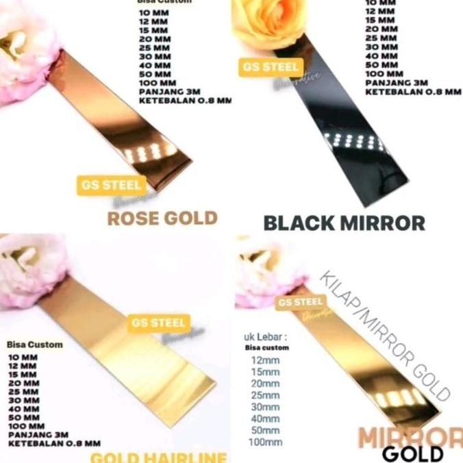 Miliki List Plat Strip Mirror Gold Mirror Rosegold Black Mirror Gold Hairline