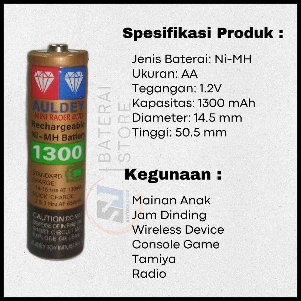 BATERAI AULDEY AA A2  RECHARGEABLE 1.2V HAGA 1 & 4 PCS BATRE CAS AA AULDEY BATRE TAMIYA AA AULDEY