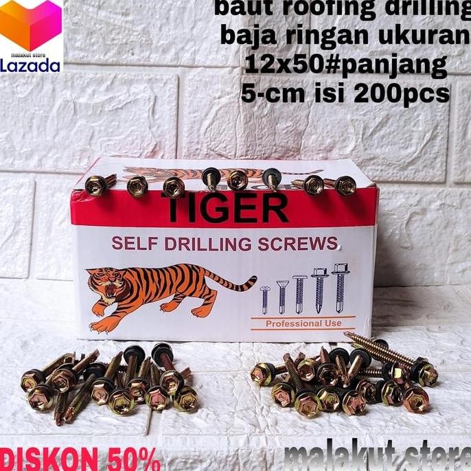 baut baja ringan roofing/drilling 12x50 panjang 5cm isi 200pcs baut roofing/drilling baja ringan uku
