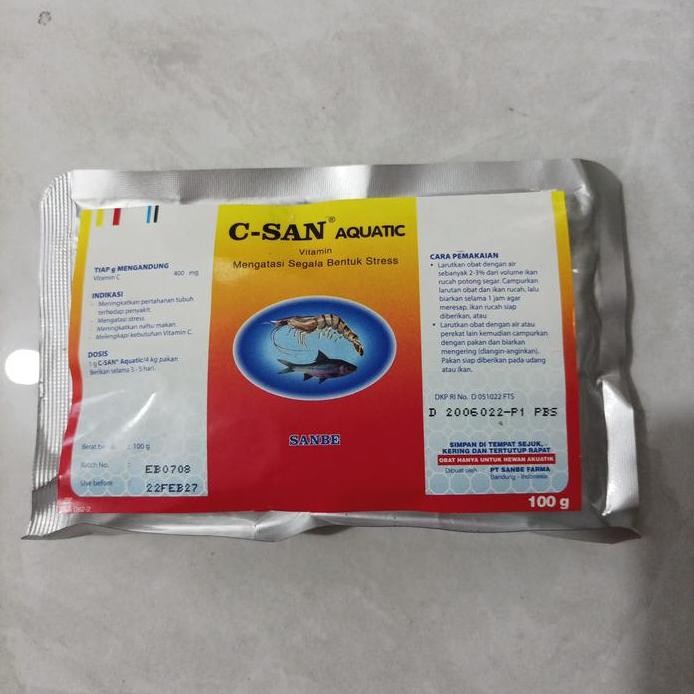 Terlaris C-San Aquatic Vitamin Ikan Mengatasi Stres Ikan 100Gr