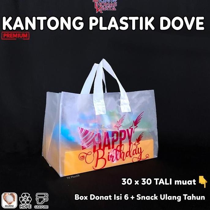 TERBARU - Kantong Plastik SOFT HANDLE 30x30 Motif Happy Birthday Box Hokben Coklat / Snack Ultah
