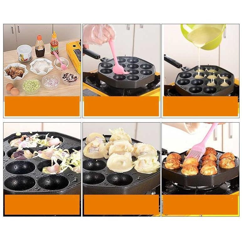 HJK Cetakan Takoyaki Pan Cast Iron, Takoyaki pan 12 lubang, Wajan Takoyaki anti lengket yang nyaman