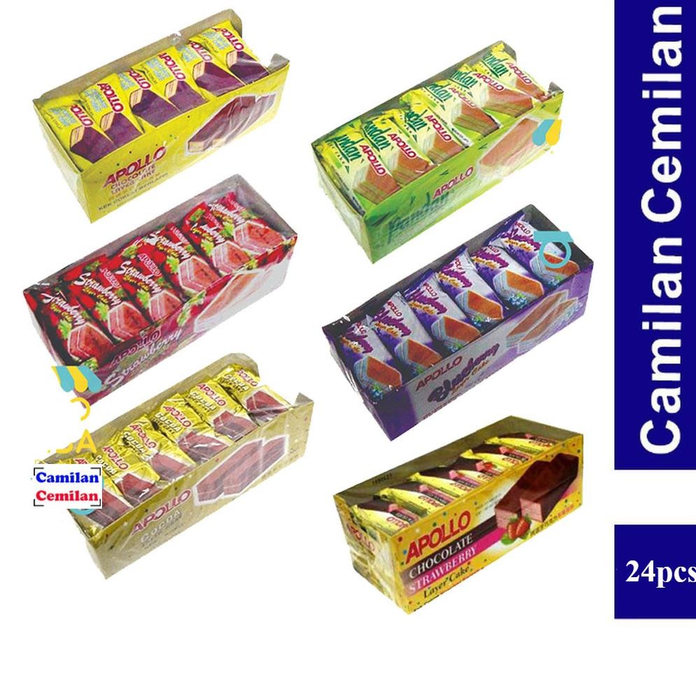 

Apollo Layer Cake Bolu Lapis Coklat Pandan Blueberry Strawberry isi 24 pcs x 18 gr nUg