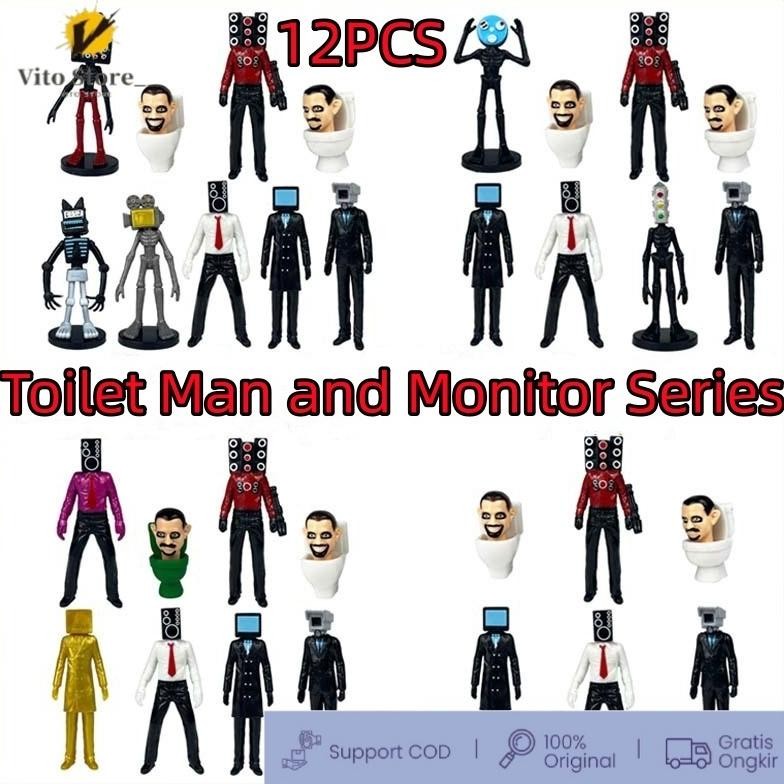 ''Terlaris" 12 Pcs Skibidi Toilet Action Figure Speakerman Tv Man Monitor Man Model Boneka Mainan Un