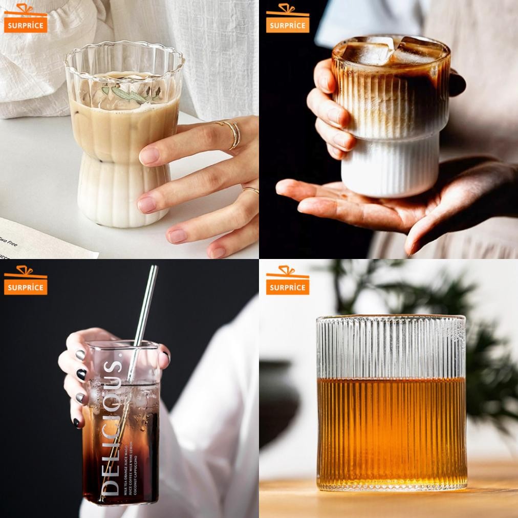 RADEN [MEGA SALE] Surprice Gelas Kaca Cafe Aesthetic Tabung Polos / Gelas Kaca / Mug Cangkir / Gelas