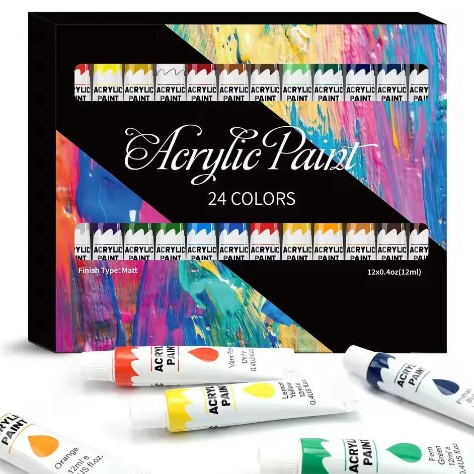 

Acrylic Paints Set - 12/24 Colors 12Ml Art Painting Kit Supplies For Wood Artists Diy Painting On Canvas Wall Art Craft Projects