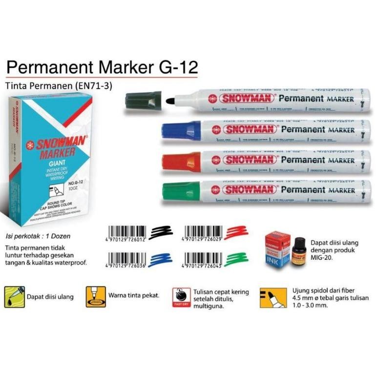 

RB Marker / Spidol Snowman Permanent G-12 / (1pak/12pcs)