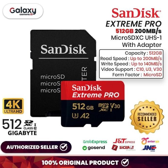 Sandisk MicroSD Extreme Pro 512GB 200MB/s Memory Card Original Asli