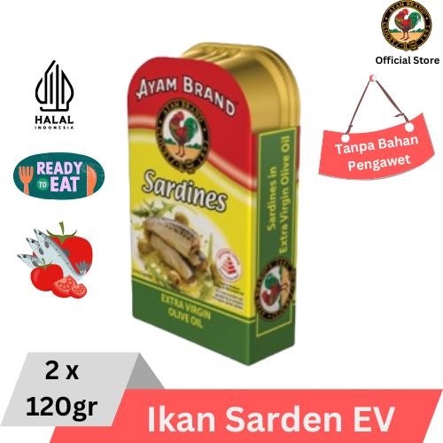 

NEW PRODUCT AYAM BRAND - IKAN SARDEN KALENG EXTRA VIRGIN OLIVE OIL 2 PCS 120GR NATURES TOUCH.