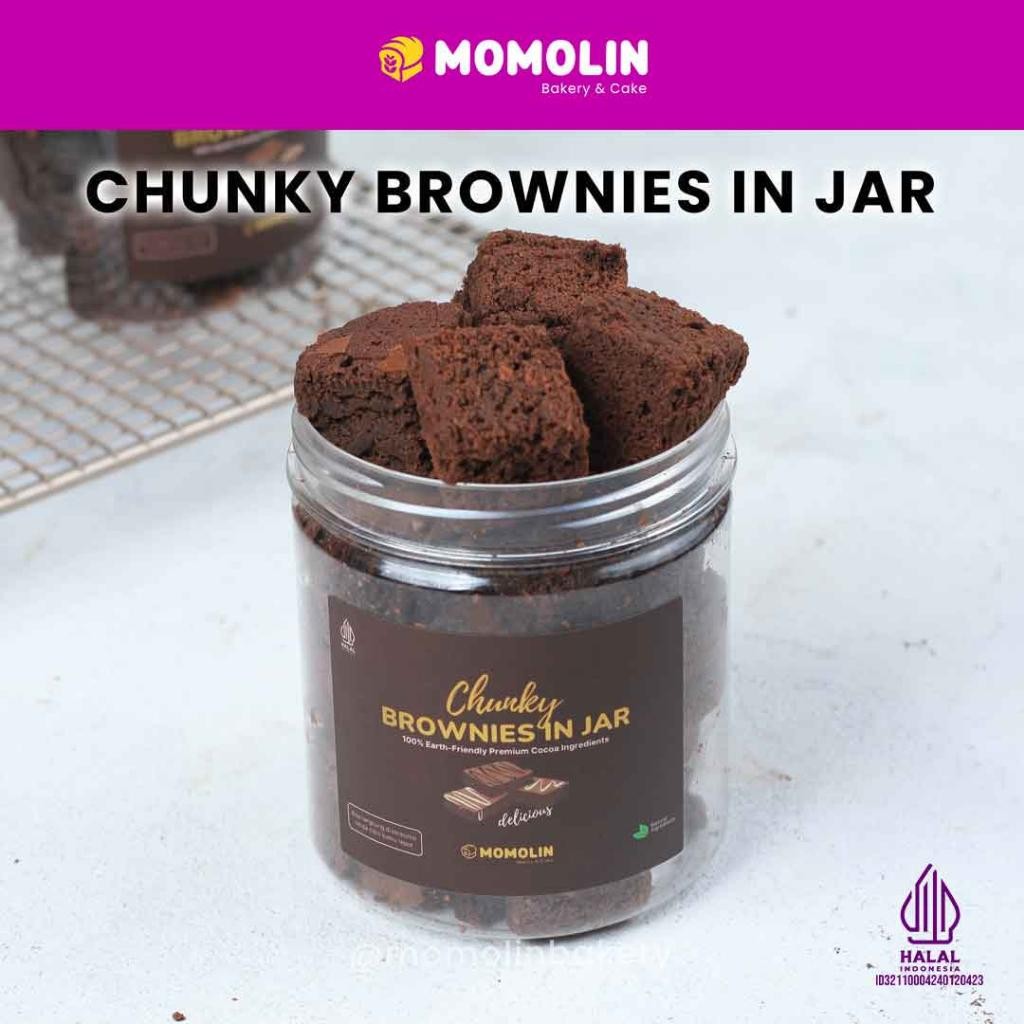 

NEW PRODUCT MOMOLIN BAKERY CHUNKY BROWNIES IN JAR - FUDGY BROWNIES POTONG PANGGANG COKLAT PREMIUM IN JAR NATURES TOUCH.