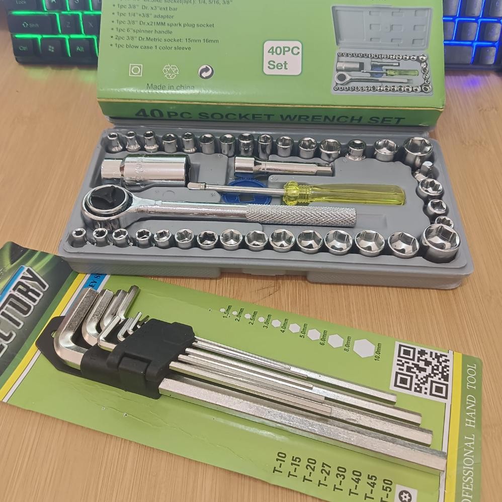 ready paket kunci shock 40 pcs & kunci l set 9 pcs panjang victory ( ready cod ) kunci sok full set 