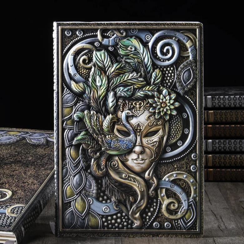 

Vintage Embossed Masquerade A5 Notebook Hardcover Pu Cover 100 Sheets/Book Horizontal Line Page Office Learning Diary Qp-81