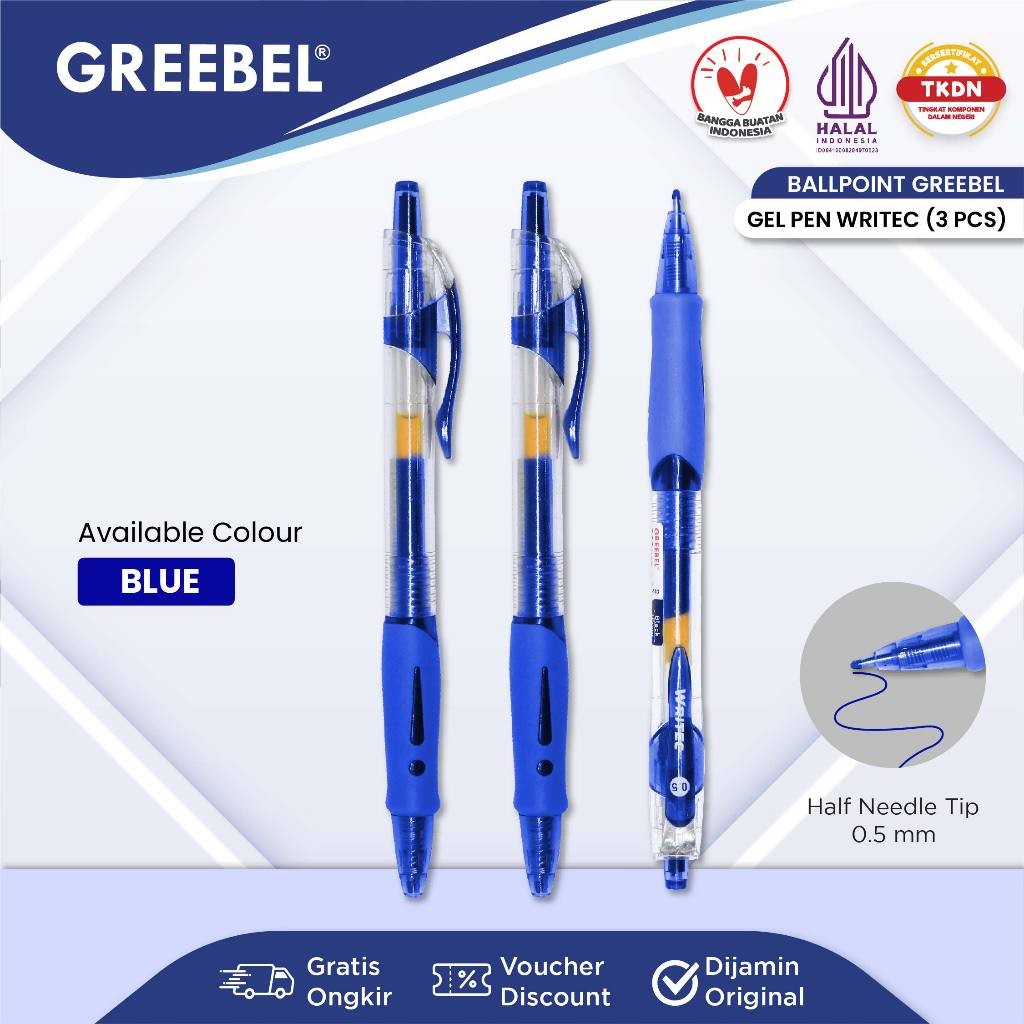 

GREEBEL PULPEN GEL / GEL PEN GP- 503 Writec 0.5 Biru (3PCS/SET) / Ballpen Gel Ballpoint Bolpen Bolpoin Pena Gel