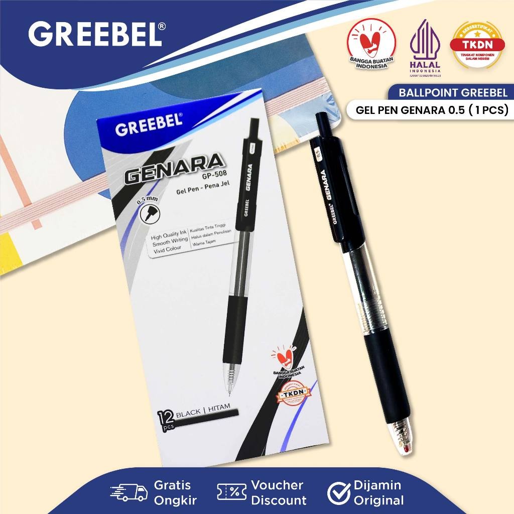 

GREEBEL PULPEN GEL / Gel Pen GP- 508 Genara 0.5 Hitam (1PCS) / Ballpen Gel Ballpoint Bolpen Bolpoin Pena Gel