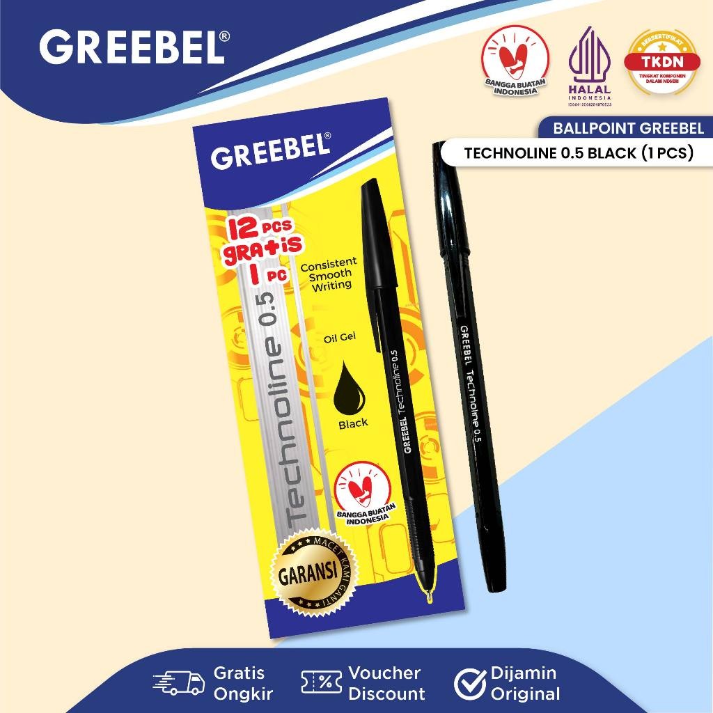

GREEBEL Pulpen Ballpen / Technoline 0.5 Hitam (1PCS) / Ballpoint Bolpen Bolpoin Pena Gel