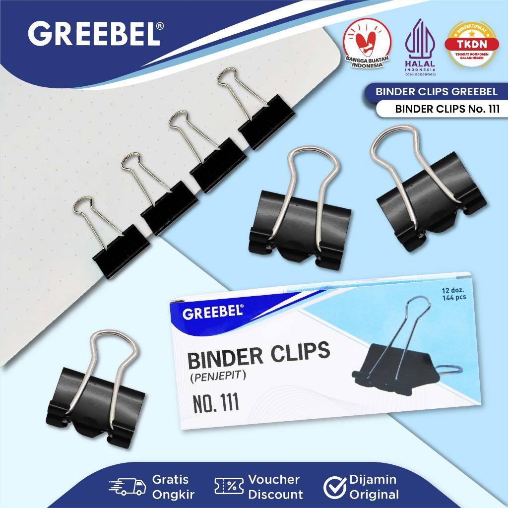 

GREEBEL Klip Kertas Binder Clip / Penjepit Kertas Hitam Besar Kecil 111 (25MM)